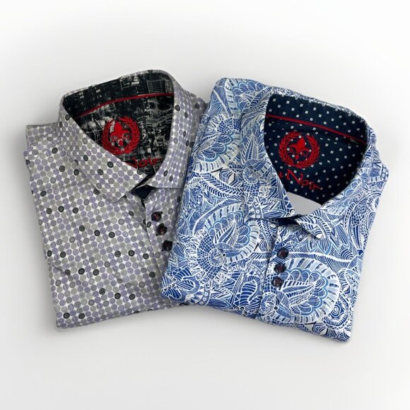 Lot x2 Au Noir Short Sleeve Shirt XL Funky Blue Mandala / Purple Mosaic AOP - Picture 1 of 15